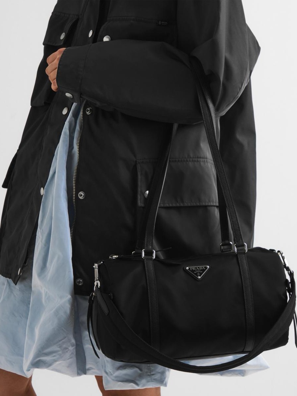 Prada Black Oversized Utility Jacket with Snap Front